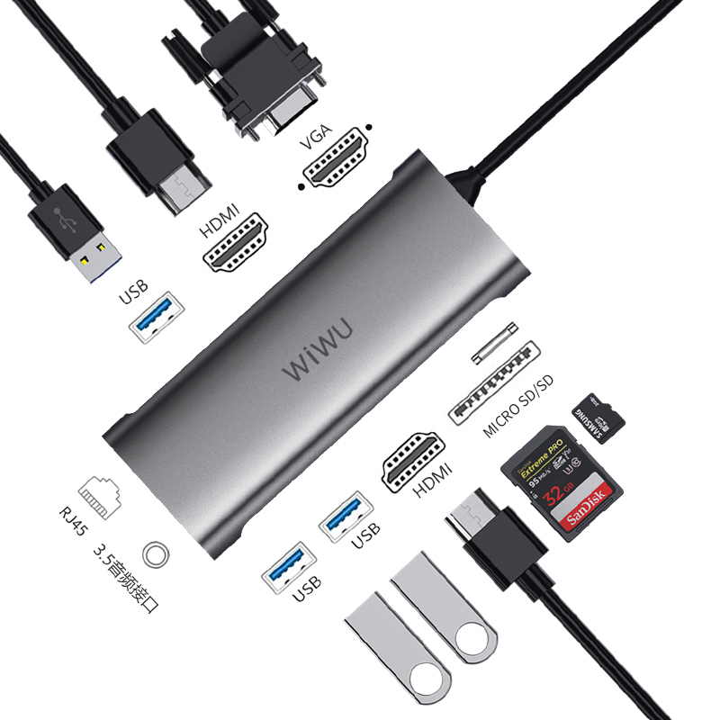 WiWu Alpha 11-in-1 USB-C Hub for Laptop, A11312HG, Grey