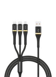 WiWu 1.2-Meter Elite Charge and Data Cable, 3A USB Type A Male to Micro USB/Type-C/Lightning Port for Smartphones/Tablets, ED-104, Black
