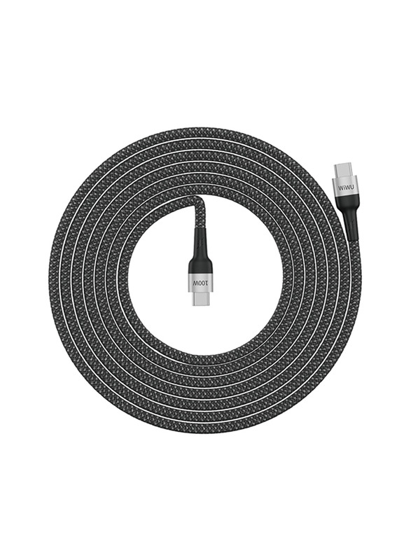 WiWu 1.5-Meter F15 100W Cyclone PD Fast Charging Data Cable, USB Type-C to USB Type-C, Black