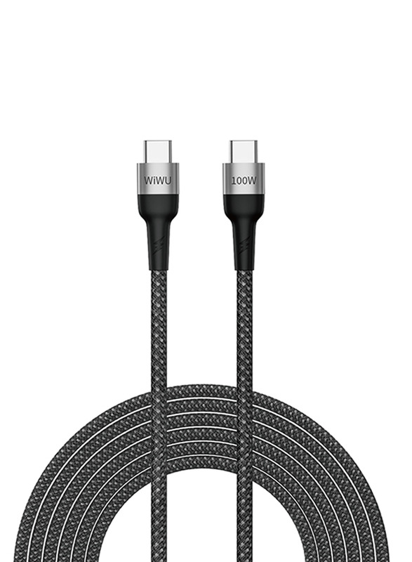 WiWu 1.5-Meter F15 100W Cyclone PD Fast Charging Data Cable, USB Type-C to USB Type-C, Black