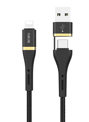 WiWu 1.2-Meter Elite Data Cable, 3A USB A/Type-C Male to Lightning for Apple Devices, ED-105, Black