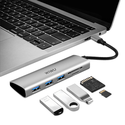 WiWu Alpha 532ST 5-in-1 Multi-Function USB-C Hub for Laptop, ALPHA532STG, Grey