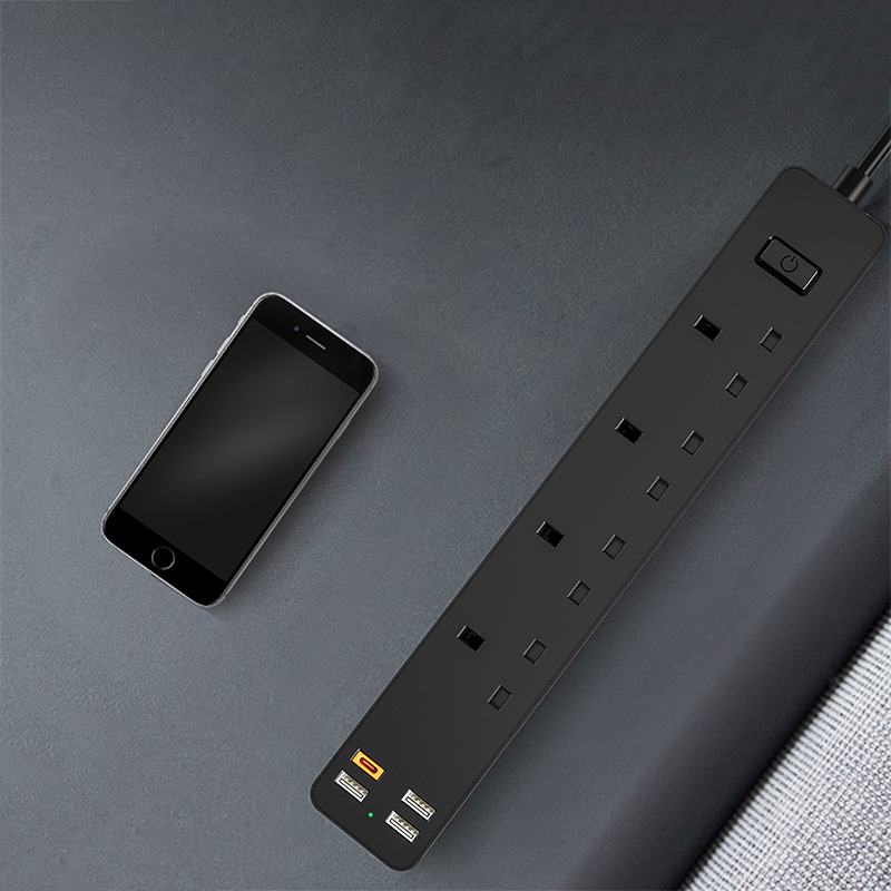 WiWu PD20W USB-Cx1 Plus USB-Ax3 Power Strip with 1.6 Meter Cable, U02UKB, Black