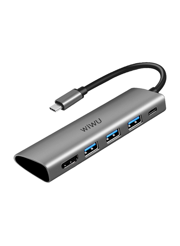 WiWu Alpha 5-in-1 USB-C Hub for Laptop, A531HG, Grey