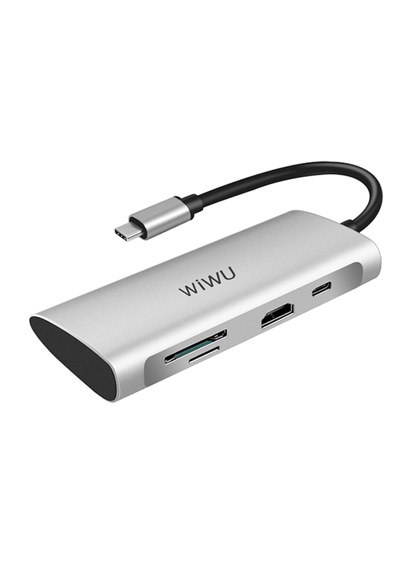 WiWu Alpha 7-in-1 USB-C Hub for Laptop, ALPHA731HPG, Silver