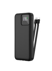 WiWu 10000mAh LED Display 22.5W Power Bank with Built-In Cable, Black