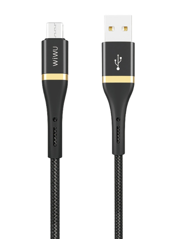 WiWu 3-Meter Elite USB Charge and Data Sync Cable, 2.4A Micro USB Type A Male to Micro-B USB for Smartphones, ED-102, Black