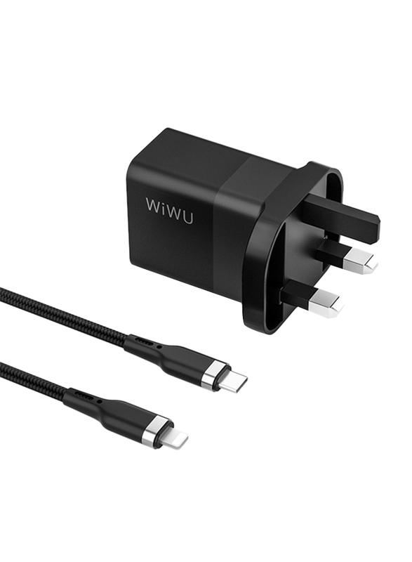 WiWu 30W PD Fast Charger with Type-C to Lightning Cable, QCBTCL, Black