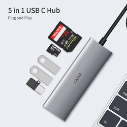 WiWu Alpha 532ST 5-in-1 Multi-Function USB-C Hub for Laptop, ALPHA532STG, Grey