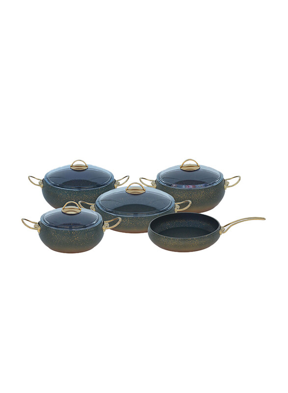 

OMS Collection 9-Pieces Belly Shape Granitec Round Cookware Set, Green