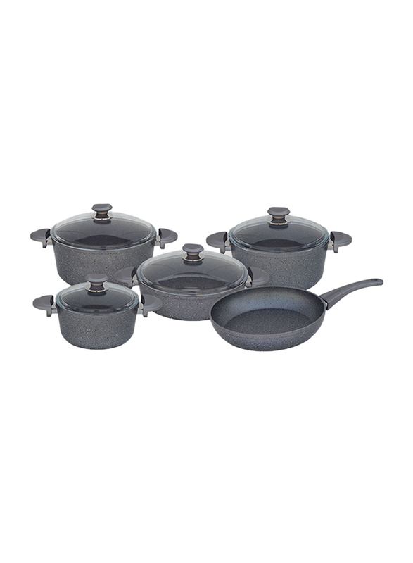 OMS Collection 9-Pieces Granitec Round Cookware Set, Grey