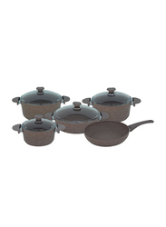 OMS Collection 9-Pieces Granitec Round Cookware Set, Brown