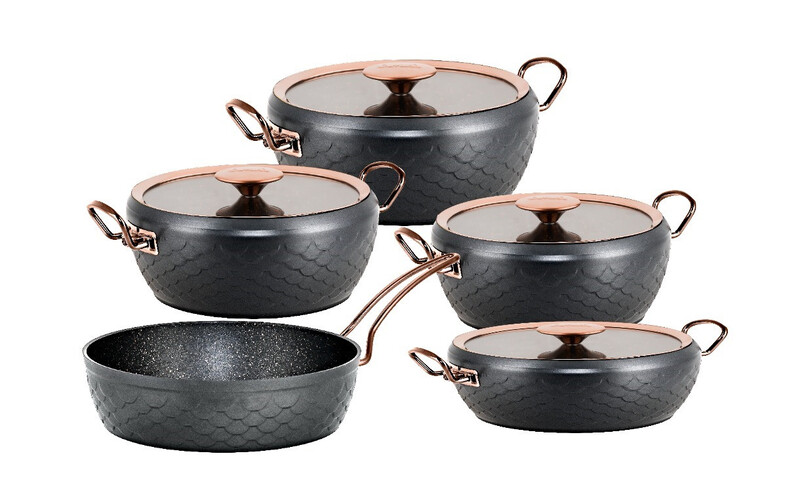OMS-9pcs Granite Cookware set Mermaid Shape -Anthracite Color-Made in Turkey