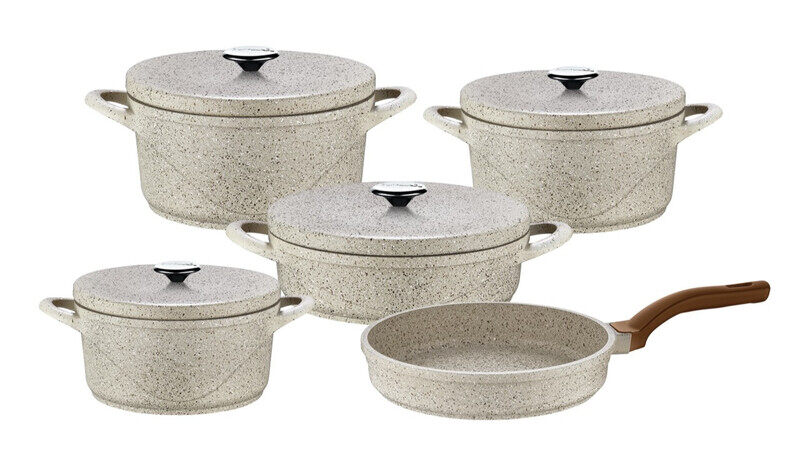 

OZO WAVE- DIE CAST OVEN SAFE GRANITE COOKWARE 9PCS SET -MADE IN TURKEY -BEIGE COLOR