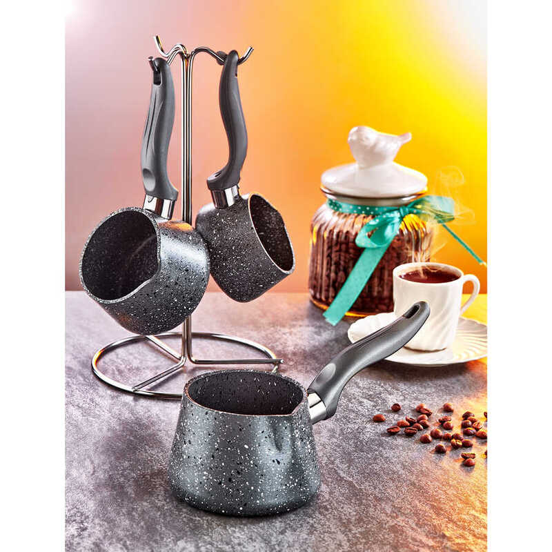 OMS- 4pcs Turkish Coffee Pot Set-Gray Color - Made in Turkey