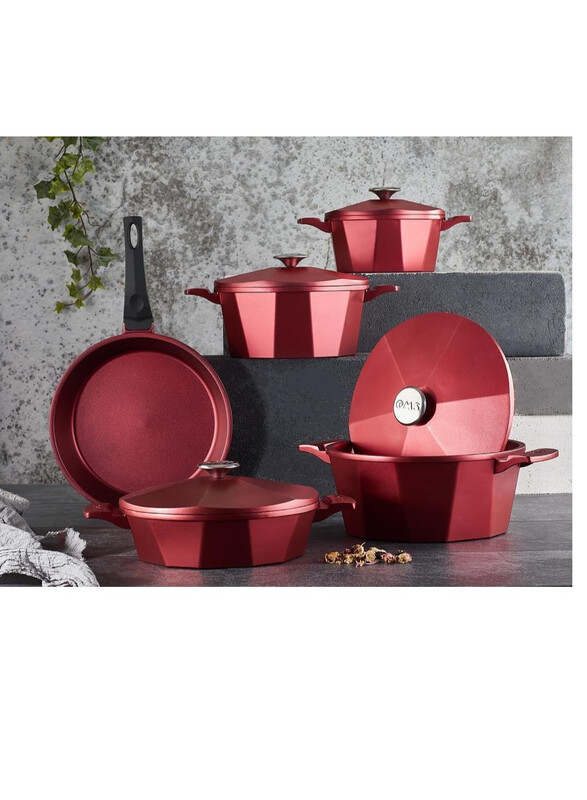9Pcs Oven Safe Granite Cookware - Red Color