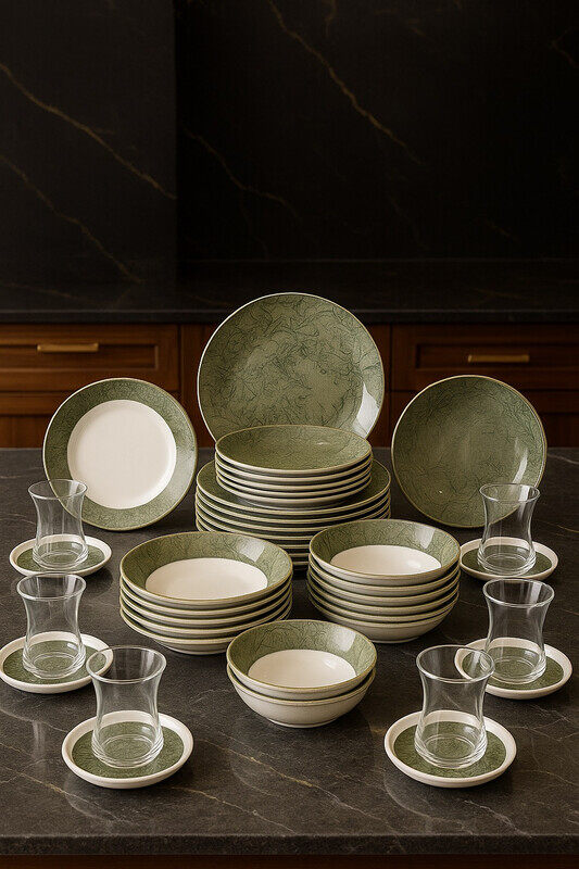 

OZO 36 Pieces Luxury Turkish Porcelain Dinnerware Complete Set for 6 Persons