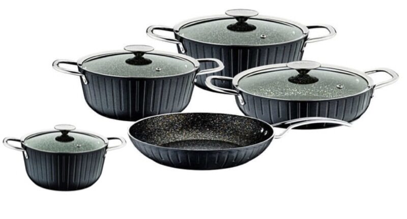 

OMS - 9Pcs Colonna Granite Cookware Set - Black Color - Made in Turkey