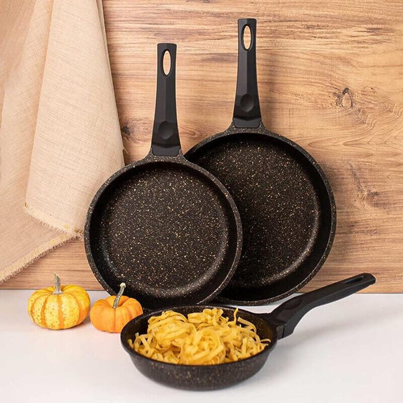 

OMS-3pcs Granite Fry Pan Set - Made in Turkey - Black Color