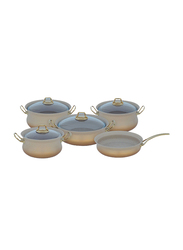 OMS Collection 9-Pieces Induction Safe Granitec Round Cookware Set, Ivory Beige