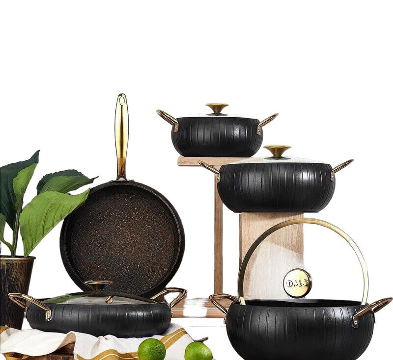 

OMS - 9Pcs Meridyen Granite Cookware Set - Black Color - Made in Turkey