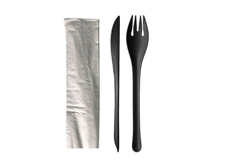 Eko set 2 black fork /knife+napkins(50units)