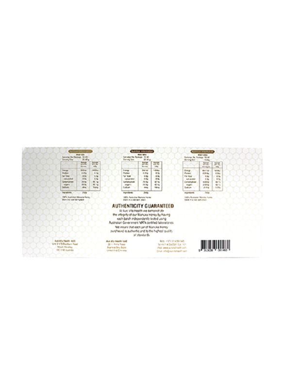 أوسفيتا هيلث عسل المانوكا عالي الجودة بنسبة +120/ +600/ +1250 من ميثيل جليوكسال، مجموعة هداية، 3 زجاجات × 250 غم