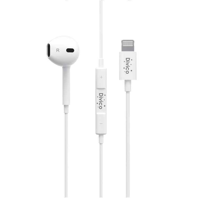 Divico Mono Single Earphone with MFi Lightning Connector Compatible with Apple Lightning Devices for iPhone 14/13/12/11/XR/XS/X/8/7 (White)
