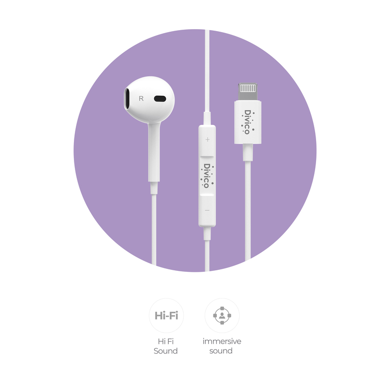 DIVICO Earphone Wired Earphones with Lightning Connector(Built-in Microphone & Volume Control)Noise Isolating for iPhone 14/13/12/11/XR/XS/X/8/7