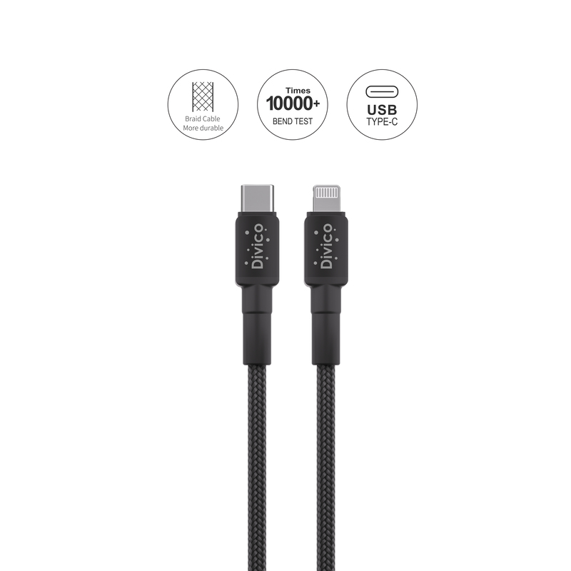DIVICO iPhone Charger Cable 1M USB C to Lightning Cable Fast PD Charge for iPhone 14/14 Pro/14 Plus/14 Pro Max, ipad Pro, iPhone 8-13 All Series - Black