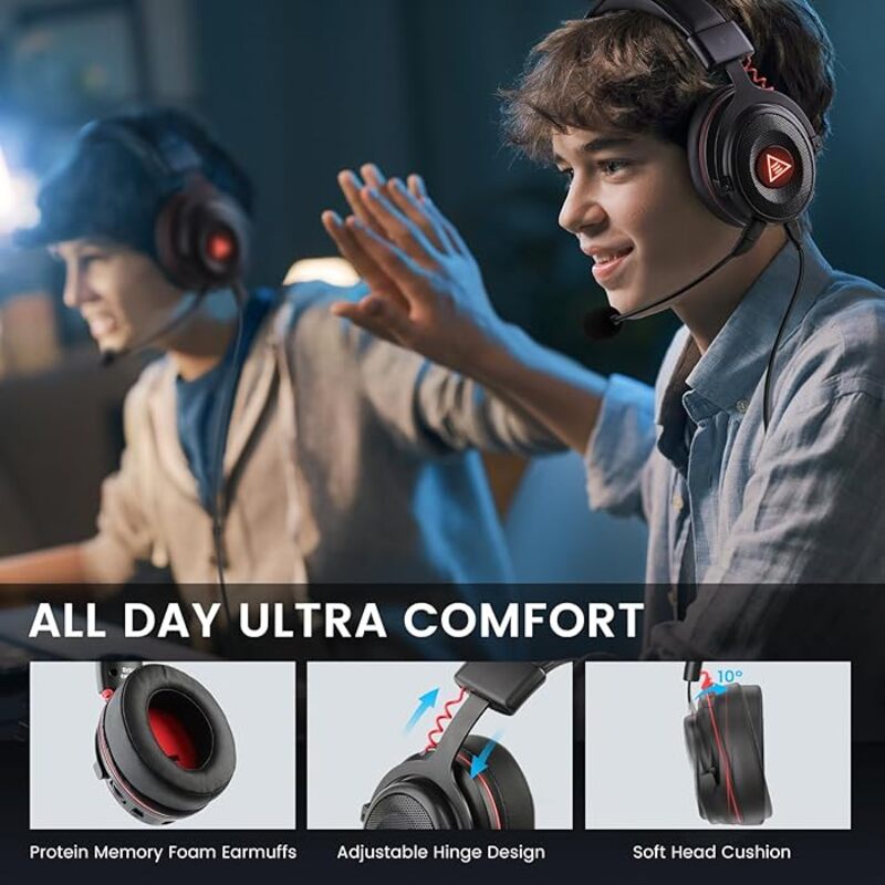 EKSA E900 Pro USB Gaming Headset for PC - Computer Headset with Detachable Noise Cancelling Mic, 7.1 Surround Sound, 50MM Driver - Headphones with Microphone for PS4/PS5, Xbox One, Laptop, Office