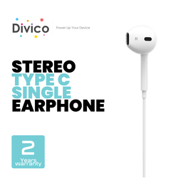 DIVICO Type C Mono Single side earphone, USB C Wired Earphone with Microphone and Volume Control for iPhone 15 Pro Max, iPad Pro/Air, MacBook Pro/Air, Samsung & More, White