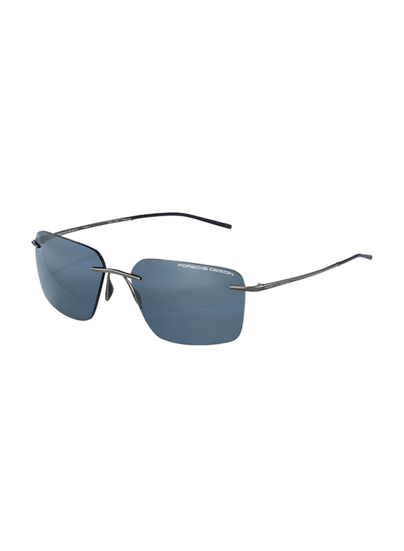 Porsche Design Rimless Square Gunmetal Sunglasses for Men, Mirrored Blue Lens, P8923 C, 62/18