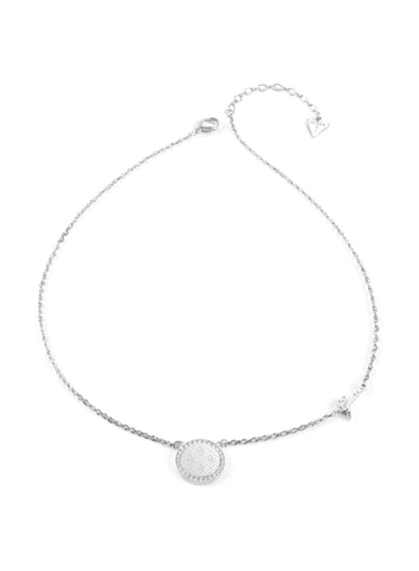 

Guess Coin & Crys Frame Pendant Rhodium Chain Necklace for Women, Silver