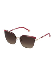 Carolina Herrera Cat Eye Full Rim Pink/Red/Gold Sunglasses for Women, Brown Gradient Lens, SHE147 64-15 0H33