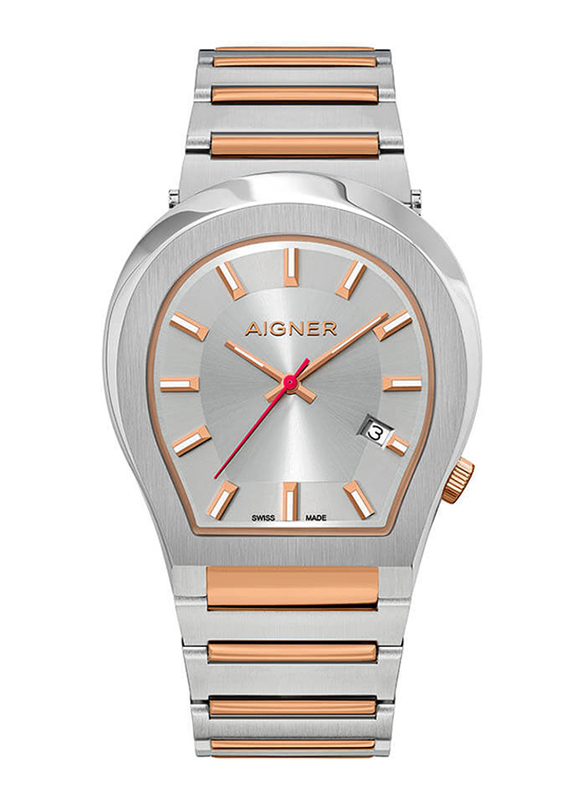 Aigner Milano Analog Watch for Men with Stainless Steel Band, Water Resistant, ARWGG0000203, Silver/Rose Gold-Silver