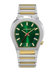 Aigner Milano Analog Watch for Men with Stainless Steel Band, Water Resistant, ARWGG0000204, Silver/Gold-Green