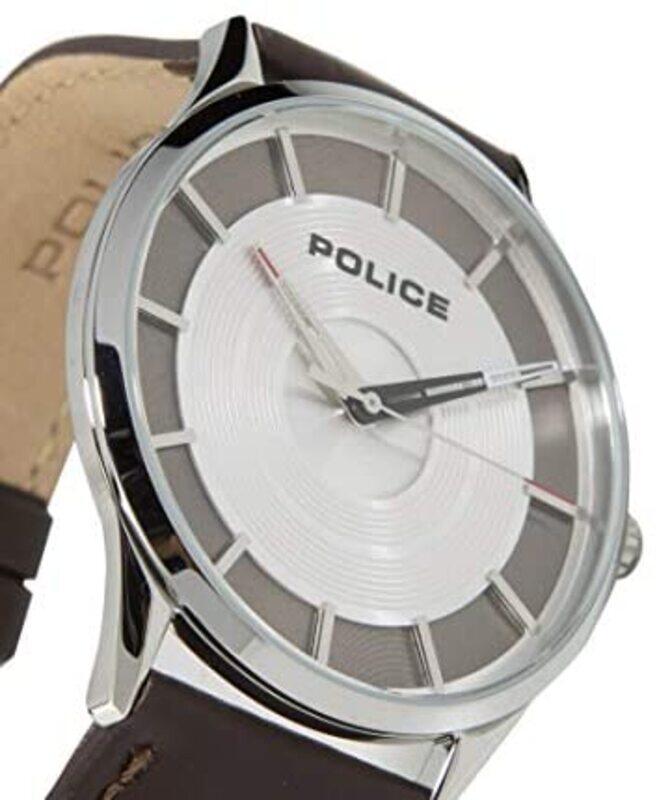 

Police Analog Watch for Men with Genuine Band, Water Resistant, P 15399JS-04, Brown-White
