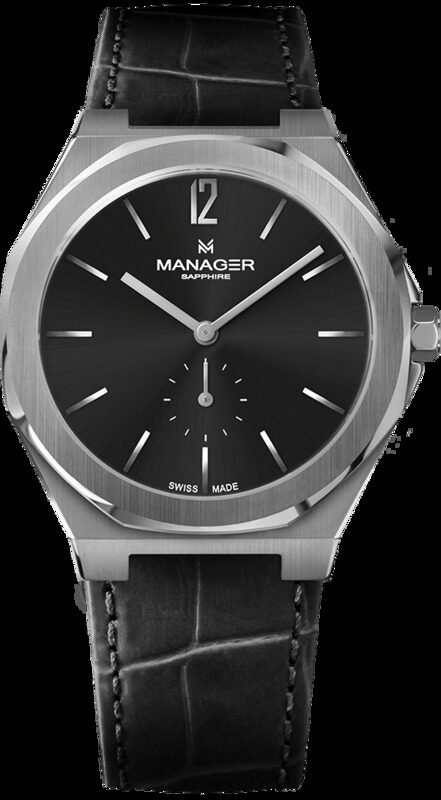 

Manager Analog Watch for Men with Leather Genuine Band, MAN-RP-01-SL, Black