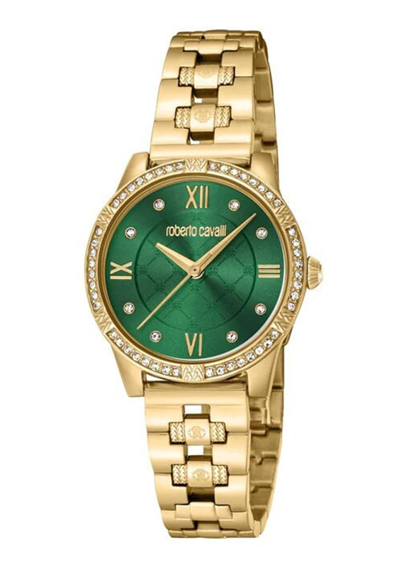 Roberto Cavalli Analog Watch for Women with Stainless Steel Band, Water Resistant, RC5L032M0065, Gold-Green