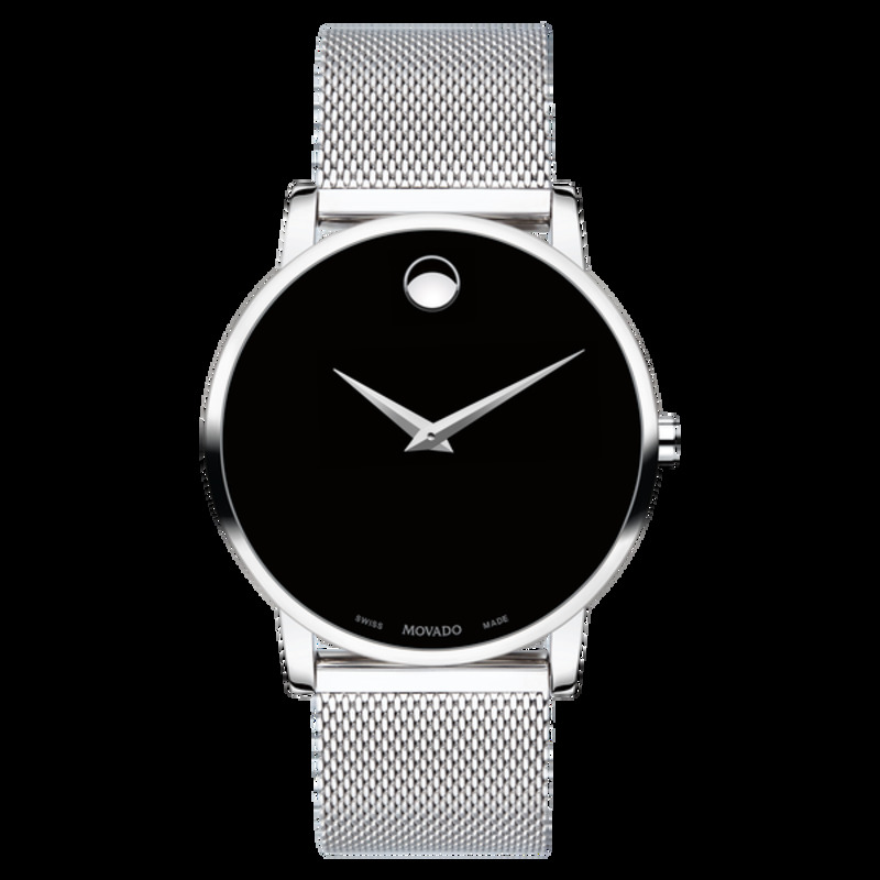 Movado Analog Watch for Men with Mesh Band, 607219, Silver-Black