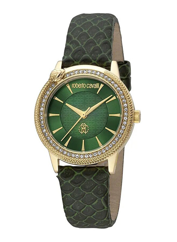 

Roberto Cavalli Dettaglio Analog Watch for Women with Leather Band, Water Resistant, RC5L037L0025, Black/Green