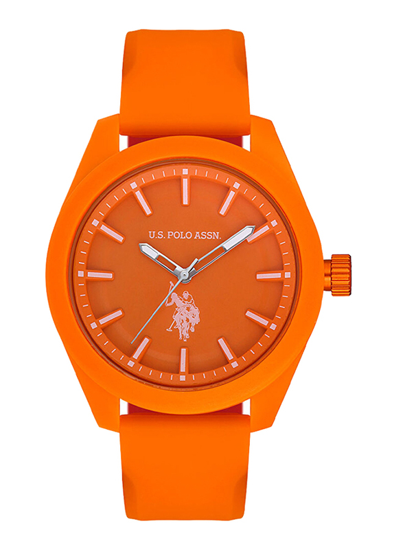 US Polo Assn. Analog Watch for Men with Silicone Band, Water Resistant, Uspa1022-07, Orange