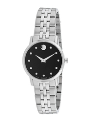 Movado Analog Quartz Watch for Women with Stainless Steel Band, Water Resistant, 24502975, Silver-Black