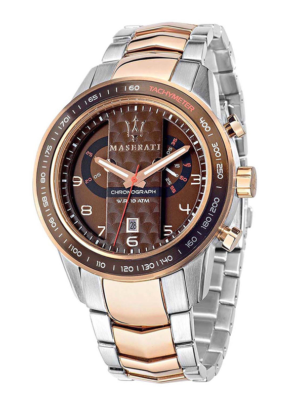 Maserati Maserati Analog Watch for Men with Stainless Steel Band, Water Resistant and Chronograph, R8873610004, Silver/Rose Gold-Brown