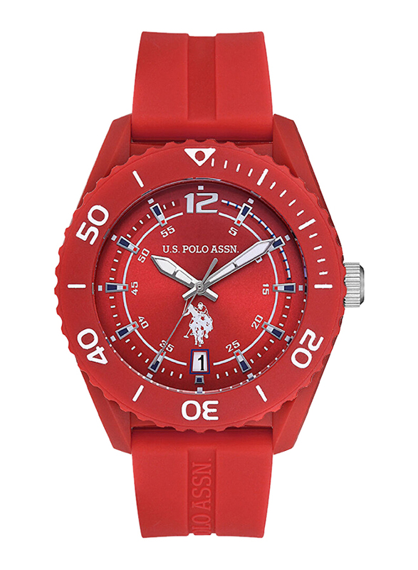 US Polo Assn. Analog Watch for Men with Silicone Band, Uspa4001-02, Red