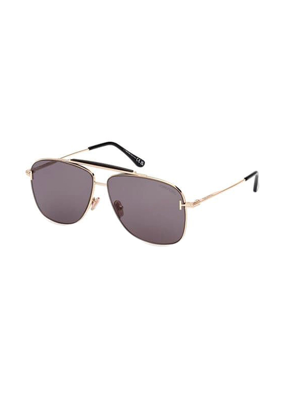 Tom Ford Full-Rim Navigator Shiny Rose Gold Sunglasses for Men, Smoke Lens, Ft1017/s 28a, 60/12/145