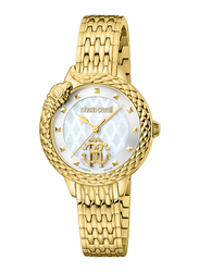 Roberto Cavalli Analog Watch for Women with Stainless Steel Band, Water Resistant, RV1L178M0061, Gold-White