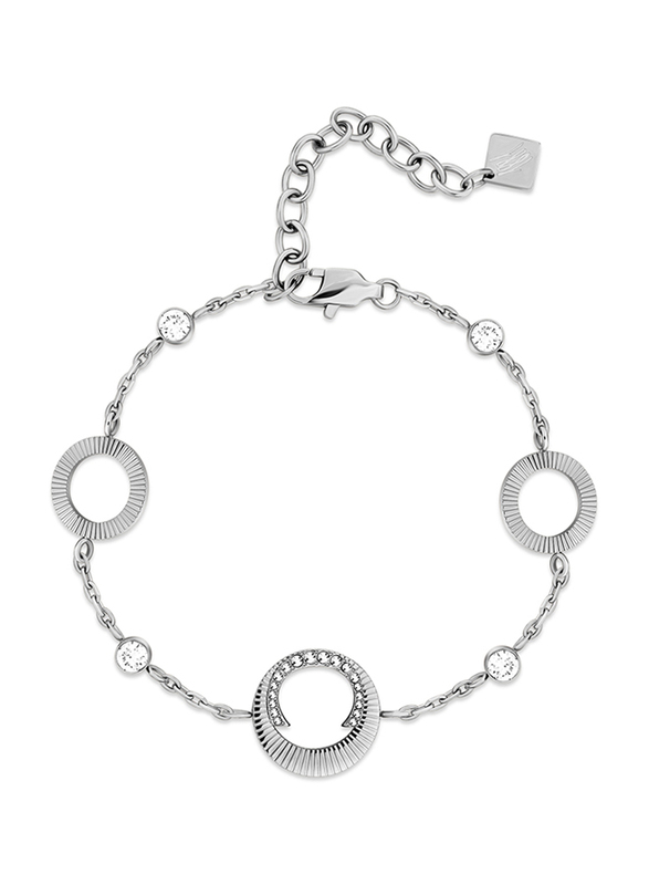 Cerruti 1881 Stainless Steel Pleat Chain Bracelet for Women with Crystal, CIJLB0001001, Silver