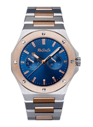 Rusace Analog Watch for Men with Stainless Steel Band, Water Resistant and Chronograph, RSC70527-2, Silver/Rose Gold-Blue